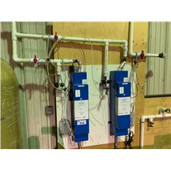 2 X HALLETT CROSSFIRE UV PURIFICATION SYSTEM ON WALL WITH POWER & REGULATED PLASTIC PLUMBING