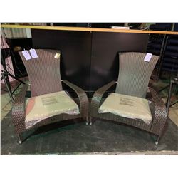 PAIR OF PATIO FLARE PF-CH338-BR WICKER BROWN / BEIGE FABRIC REGULAR MUSKOKA OUTDOOR PATIO CHAIRS