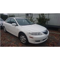 2004 MAZDA 6, WHITE, 4DRSD, GAS, AUTOMATIC, VIN#1YVFP80C445N42638, TMU *NO KEYS, MUST TOW, NOT