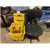 Image 1 : MOP BUCKET, CAUTION SIGNS, BRUTE ROLLING GARBAGE BIN, CAKE BOOK STAND & MOBILE OFFICE CHAIR
