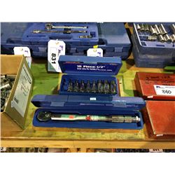 WESTWARD TWA38 TORQUE WRENCH IN CASE & 2 CASES OF ASSORTED HEXBITS