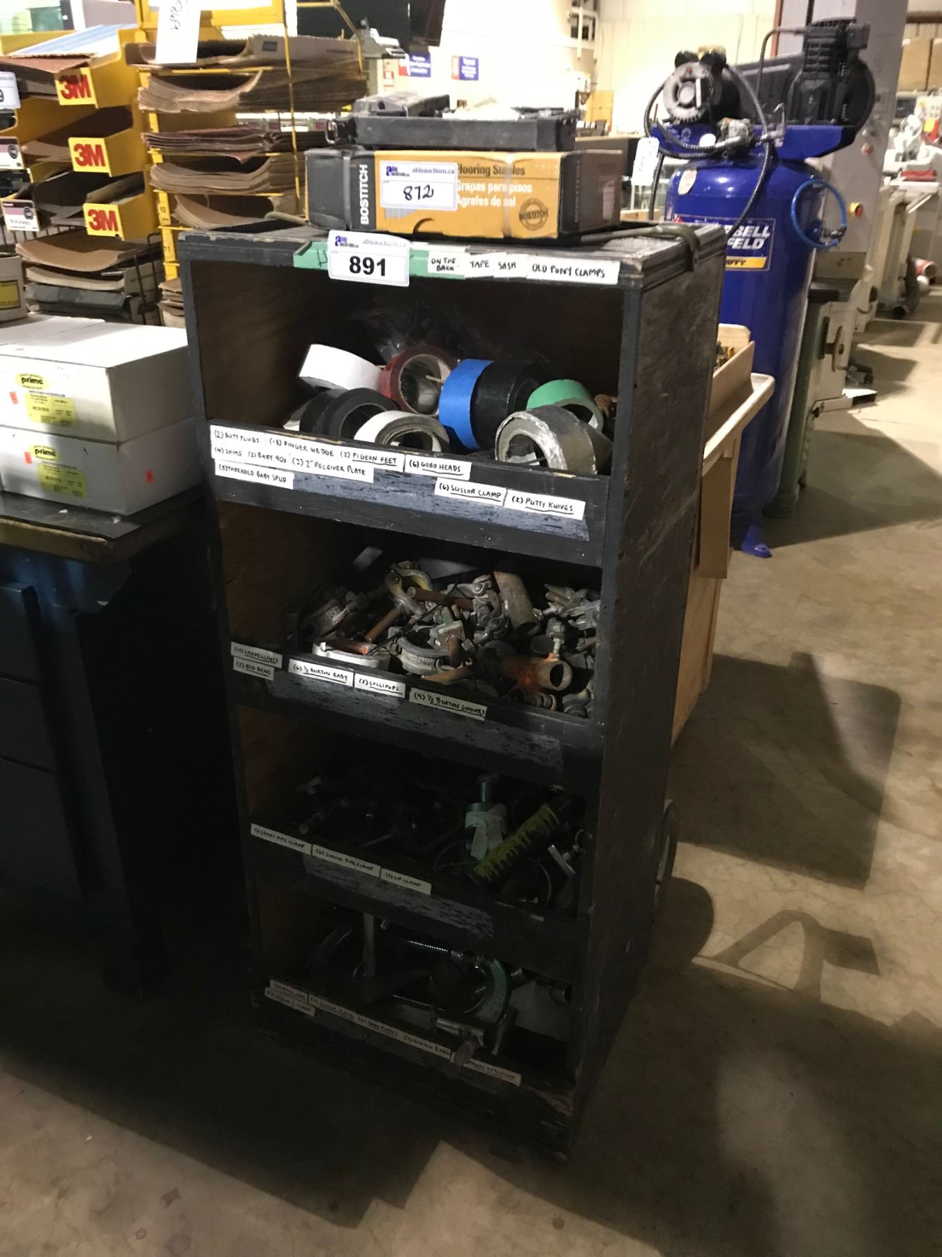 Tiered Part Racks 4 TIER PART & CLAMP RACK WITH CONTENTS - Able Auctions