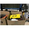 Image 2 : 3 LARGE BOXES OF CABLES, TOOLS, ROLL OF UNDERLAY & ROLL NAILS