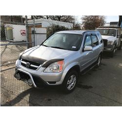 2002 HONDA CR-V, GREY, 4DRSW, GAS, AUTOMATIC, VIN#JHLRD78972C819289, 183,489KMS,