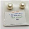 Image 2 : 10K  2 IN 1 PINK TOURMALINE AND FRESH WATER PEARL (4MM) EARRINGS