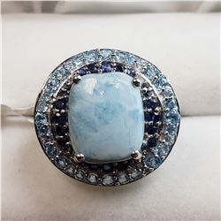 SILVER LARIMAR SAPPHIRE AQUAMARINE RING