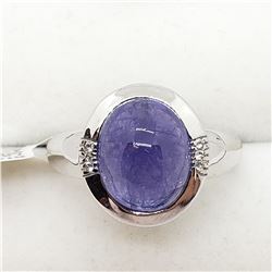 SILVER TANZANITE (CABOCHON CUT) WHITE TOPAZ RING