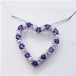 SILVER AMETHYST CZ HEART SHAPED NECKLACE