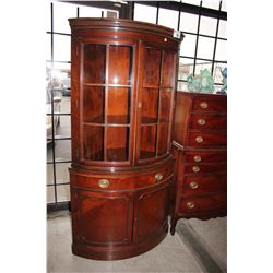 MAHOGANY CURVED FRONT CORNER CABINET BY DREXEL