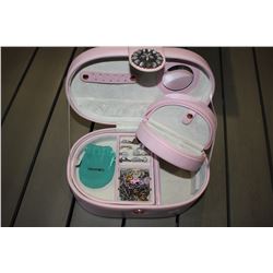 PINK JEWELRY BOX WITH CONTENTS