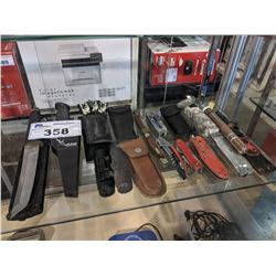 LOT OF ASSORTED KNIVES, BINOCULARS AND MORE