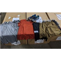 LOT OF ASSORTED EXERCISE CLOTHING INCLUDING UNDER ARMOUR, NIKE, SPEEDO AND MORE