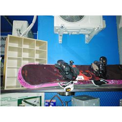 PAIR OF SNOWBOARDS AND CUBBY SHELF