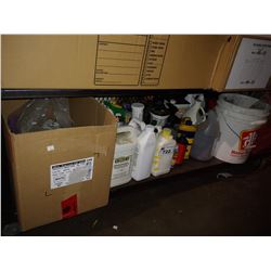 SHELF OF CLEANING SUPPLIES AND MORE