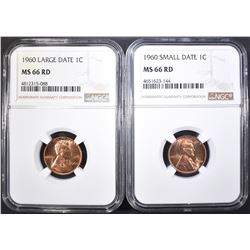 1960 SD & LD LINCOLN CENTS, NGC MS-66 RED