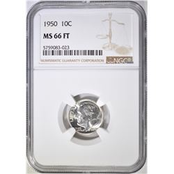 1950 ROOSEVELT DIME, NGC MS-66 FT