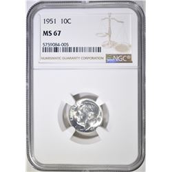 1951 ROOSEVELT DIME, NGC MS-67