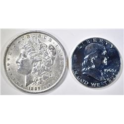 1889 MORGAN DOLLAR AU/BU & 1963 PROOF FRANKLIN