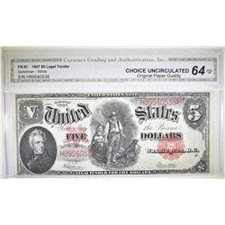 1907 $5 LEGAL TENDER  CGA CH UNC OPQ