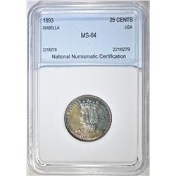 1893 ISABELLA COMMEM QUARTER  NNC CH BU