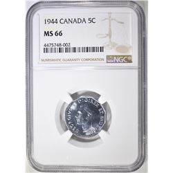 1944 5 CENTS CANADA  NGC MS-66