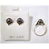 Image 1 : 14KT GOLD BLACK PEARL EARRINGS & MATCHING RING