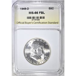 1948-D FRANKLIN HALF, OBCS SUPERB GEM BU FBL