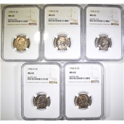 5 - 1950 D JEFFERSON NICKELS NGC MS65