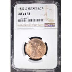 1887 G. BRITAIN ½ PENCE, NGC MS-64 RB