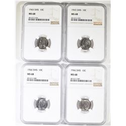 2 - 1965 SMS,  2 - 1966 SMS DIMES NGC