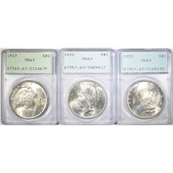 3 PEACE DOLLAR PCGS GRADED LOT: