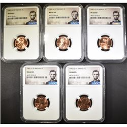 5-LG DATE BRONZE LINCOLN CENTS NGC MS-66 RD