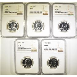 5-1957 WASHINGTON QUARTERS, NGC PF-67