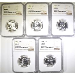 ( 5 ) 1964 WASHINGTON QTR NGC MS65