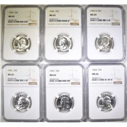 6 WASHINGTON QUARTERS ALL NGC MS-65