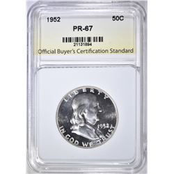 1952 FRANKLIN HALF DOLLAR, OBCS SUPERB GEM PROOF