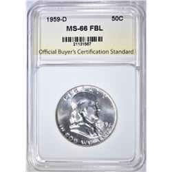 1959-D FRANKLIN HALF DOLLAR OBCS SUPERB GEM BU FBL
