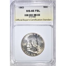1963 FRANKLIN HALF DOLLAR, OBCS GEM BU FBL