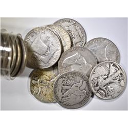 40-MIXED DATE CIRC 90% SILVER HALF DOLLARS