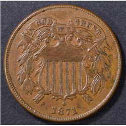 1871 2-CENT PIECE XF+