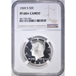 1969-S KENNEDY HALF DOLLAR, NGC PF68* CAMEO