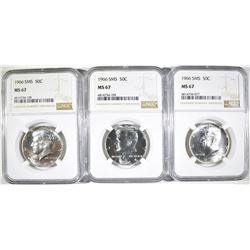 3-1966 SMS KENNEDY HALF DOLLARS, NGC MS-67