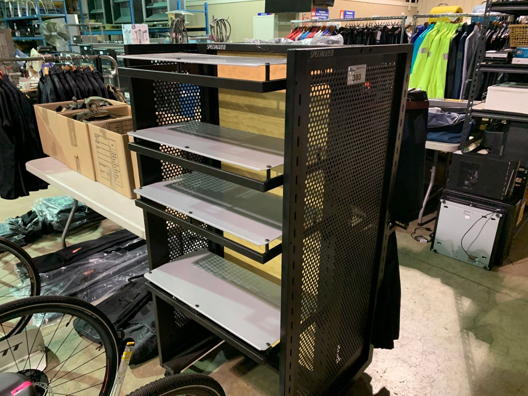 SPECIALIZED MOBILE DISPLAY RACK, BOXES OF RACKING PARTS, WALL MESH ...