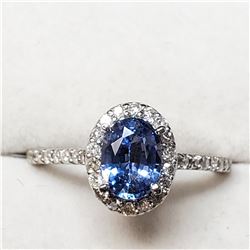 14K BLUE SAPPHIRE(1.1CT) DIAMOND (0.30CT) RING