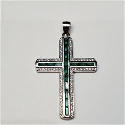 SILVER CUBIC ZIRCONIA CROSS PENDANT NECKLACE