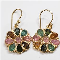 SILVER MULTI COLOR TOURMALINE EARRINGS