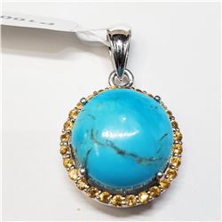 SILVER TURQUOISE CITRINE NECKLACE