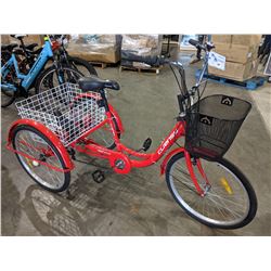 RED CLIENSY TRICYCLE WITH PAIR OF EXTRA SEATS