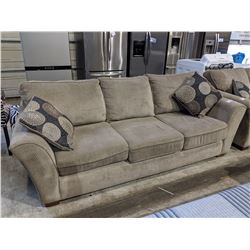 BEIGE SOFA WITH PAIR OF ACCENT PILLOWS