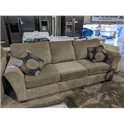 BEIGE SOFA WITH PAIR OF ACCENT PILLOWS